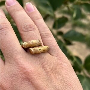Gold Bamboo-Inspired Adjustable Ring - Women Jewelry